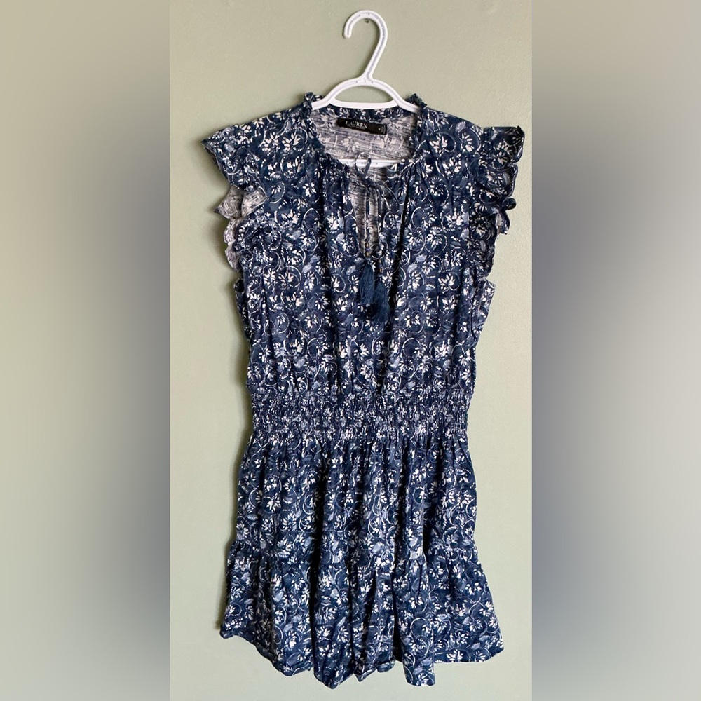 Ralph Lauren Blue Floral Cotton Dress 12 Cottagecore Coquette Peasant Preppy